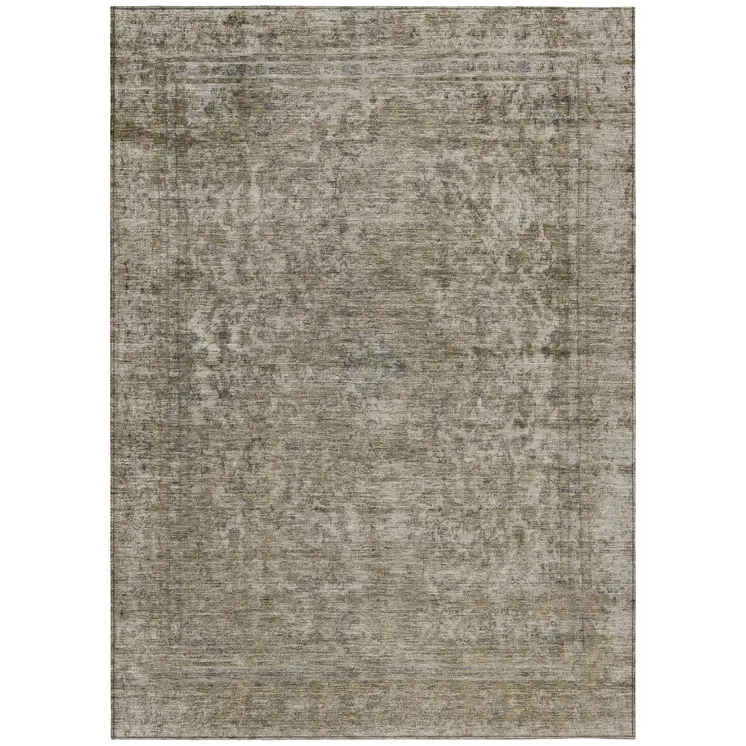 8' X 10' Pewter And Beige Abstract Washable Indoor Outdoor Area Rug