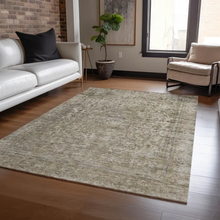 8' X 10' Pewter And Beige Abstract Washable Indoor Outdoor Area Rug