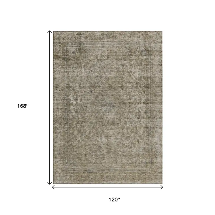 10' X 14' Pewter And Beige Abstract Washable Indoor Outdoor Area Rug