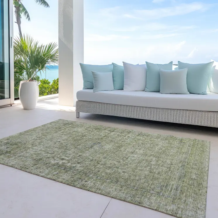 3' X 5' Sage And Beige Abstract Washable Indoor Outdoor Area Rug