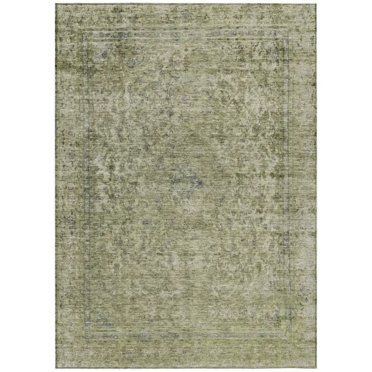 3' X 5' Sage And Beige Abstract Washable Indoor Outdoor Area Rug
