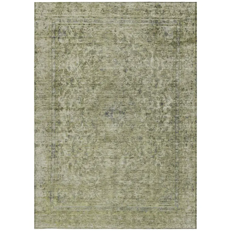 5' X 8' Sage And Beige Abstract Washable Indoor Outdoor Area Rug