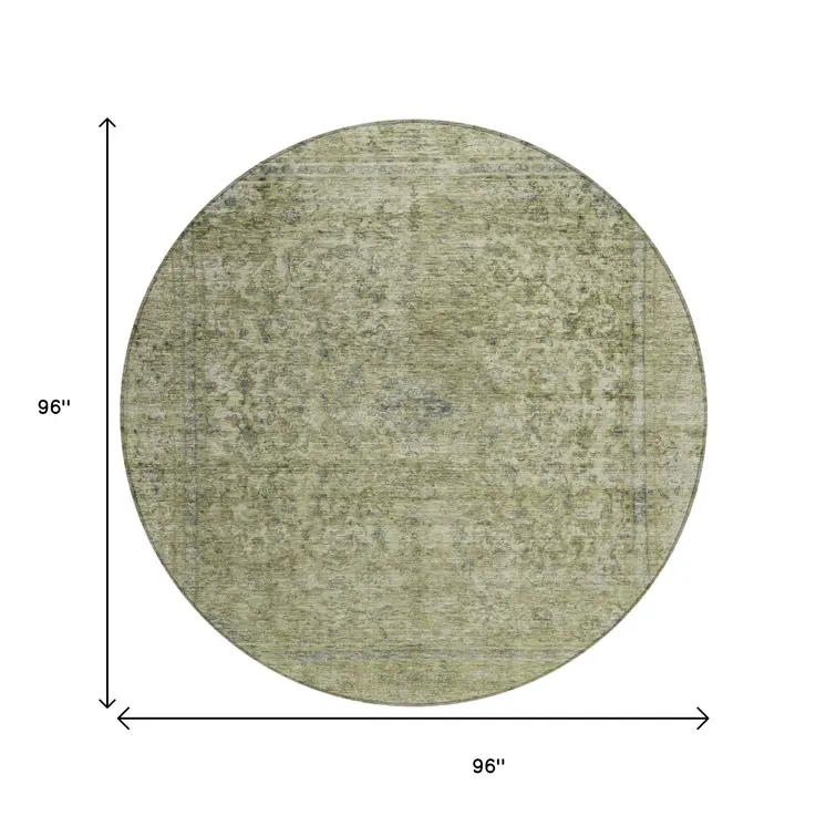 8' Sage And Beige Round Abstract Washable Indoor Outdoor Area Rug