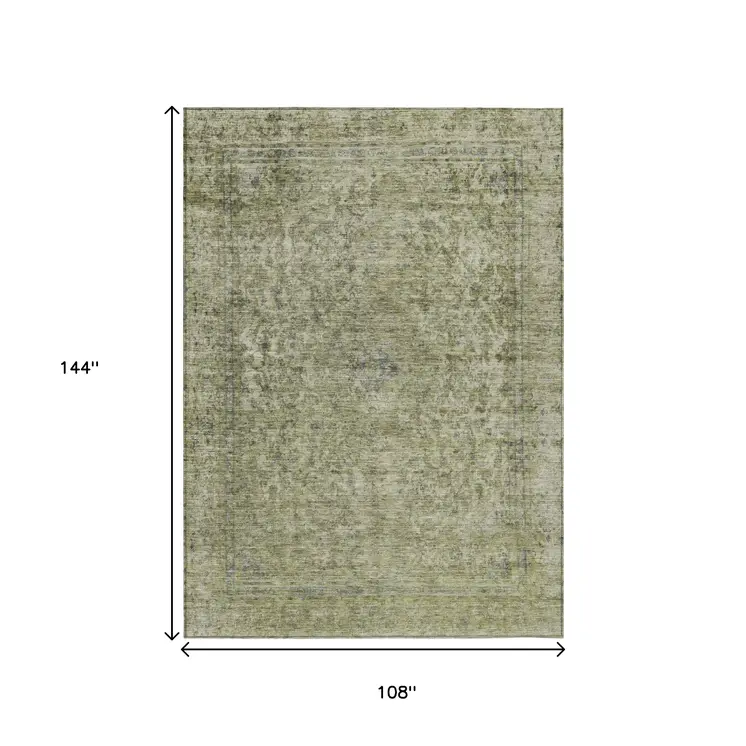 9' X 12' Sage And Beige Abstract Washable Indoor Outdoor Area Rug