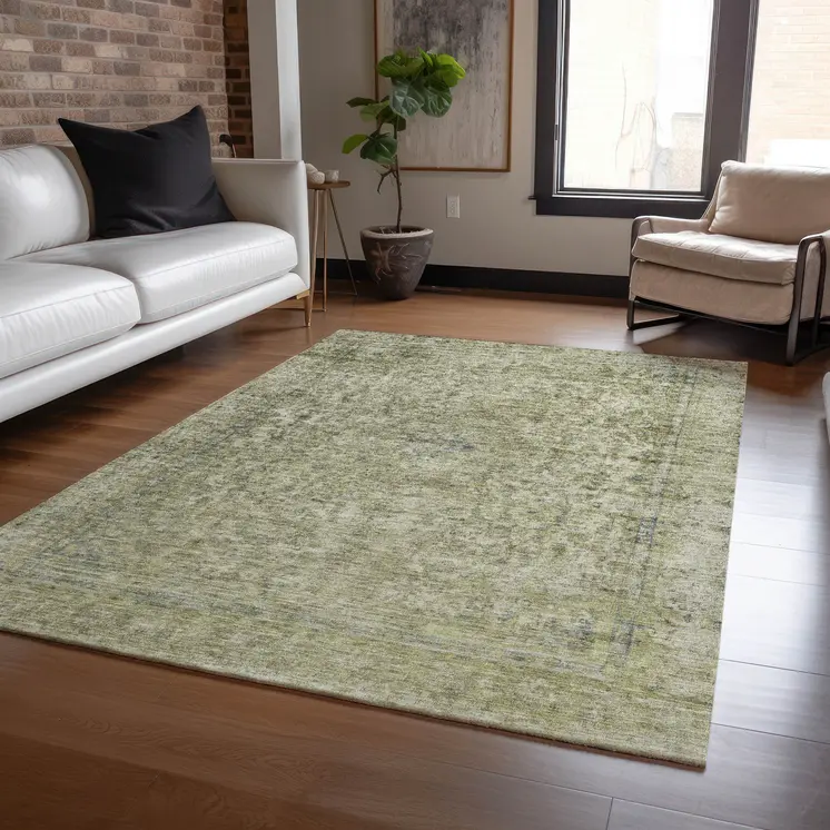 9' X 12' Sage And Beige Abstract Washable Indoor Outdoor Area Rug
