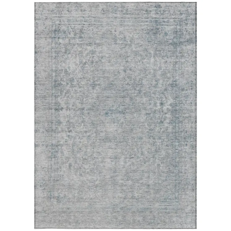5' X 8' Silver And Beige Abstract Washable Indoor Outdoor Area Rug
