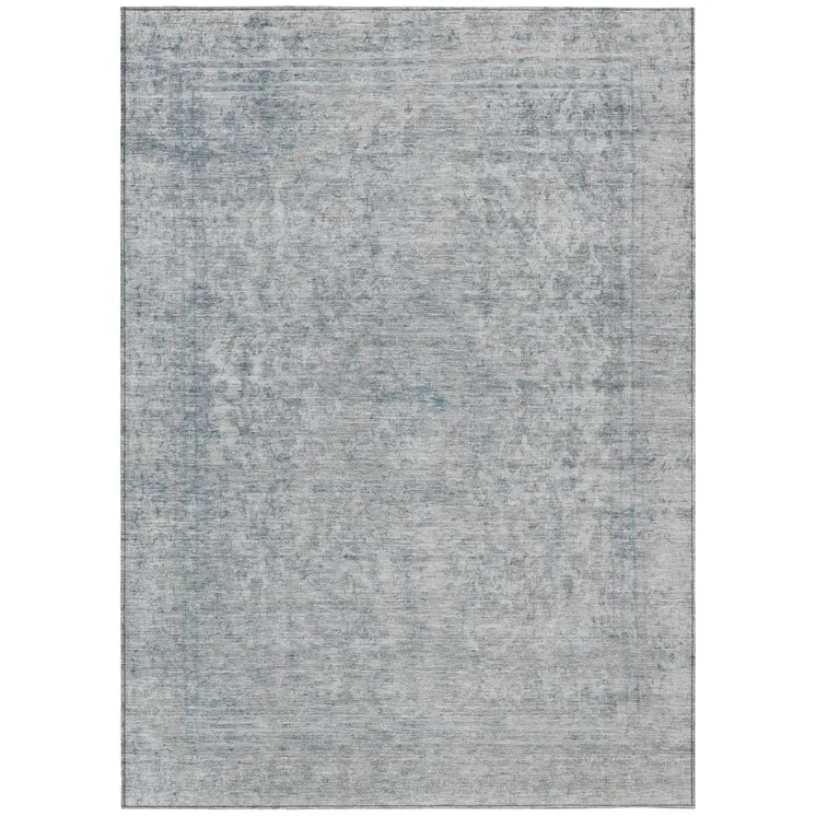 5' X 8' Silver And Beige Abstract Washable Indoor Outdoor Area Rug