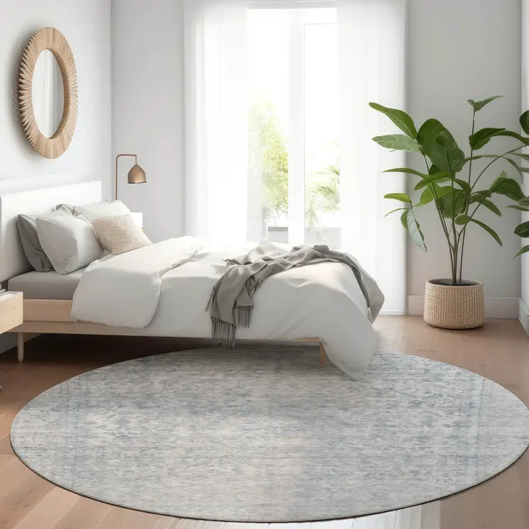 8' Silver And Beige Round Abstract Washable Indoor Outdoor Area Rug