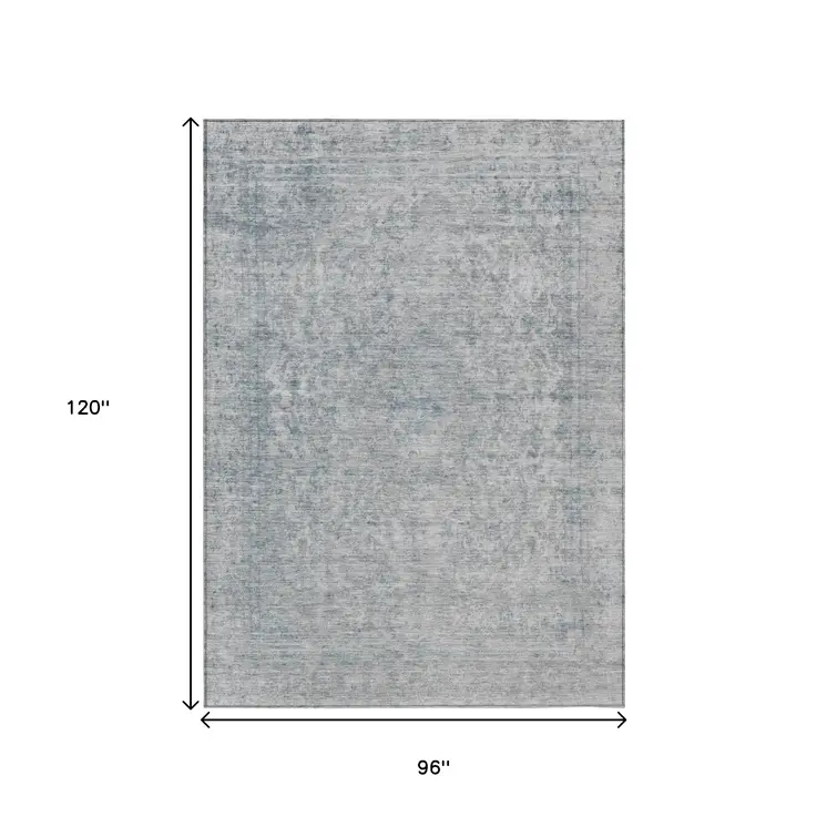 8' X 10' Silver And Beige Abstract Washable Indoor Outdoor Area Rug