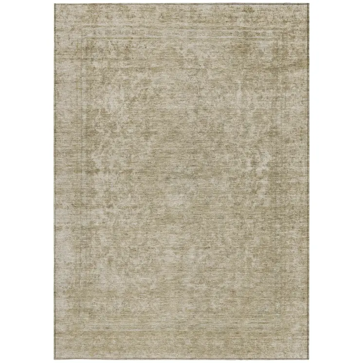 3' X 5' Tan And Beige Abstract Washable Indoor Outdoor Area Rug