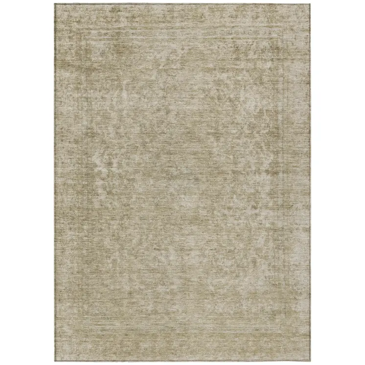 3' X 5' Tan And Beige Abstract Washable Indoor Outdoor Area Rug