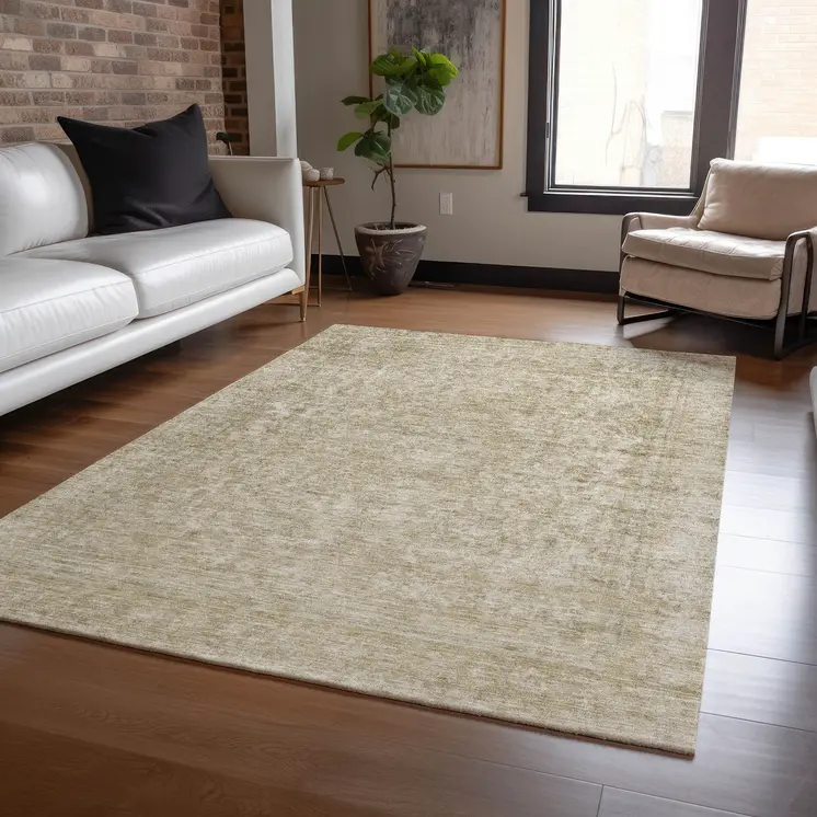 3' X 5' Tan And Beige Abstract Washable Indoor Outdoor Area Rug