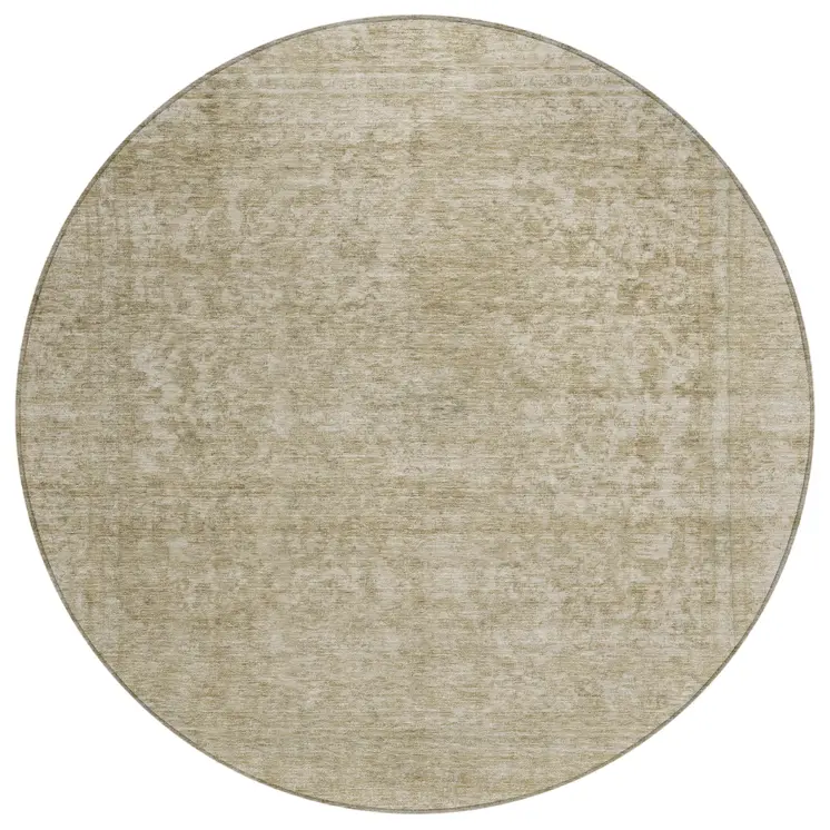 8' Tan And Beige Round Abstract Washable Indoor Outdoor Area Rug