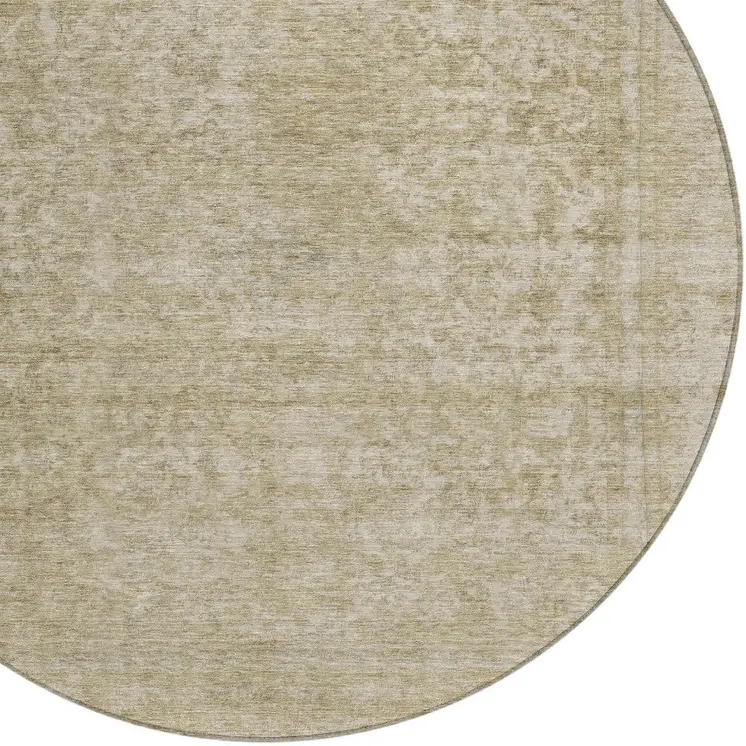 8' Tan And Beige Round Abstract Washable Indoor Outdoor Area Rug