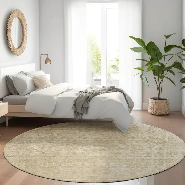 8' Tan And Beige Round Abstract Washable Indoor Outdoor Area Rug