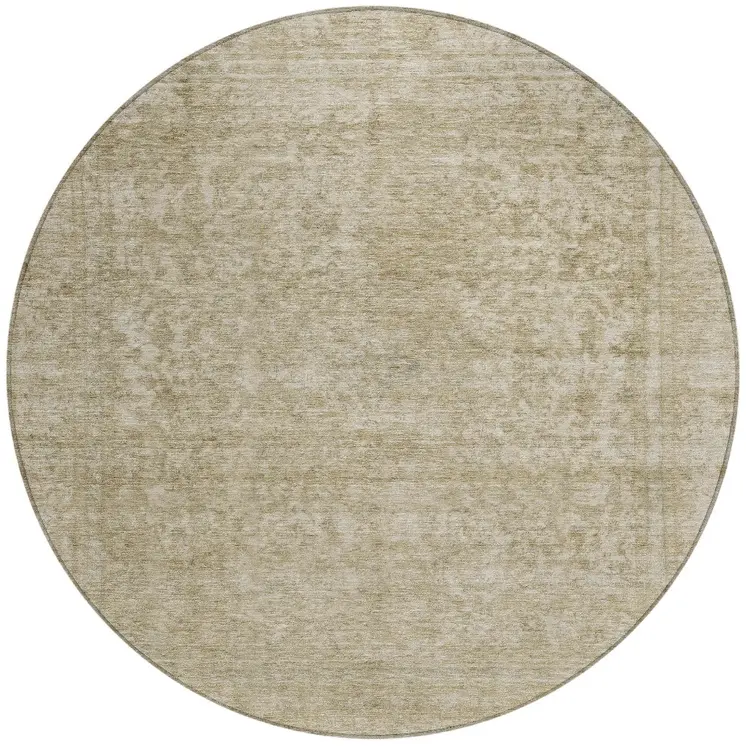 8' Tan And Beige Round Abstract Washable Indoor Outdoor Area Rug
