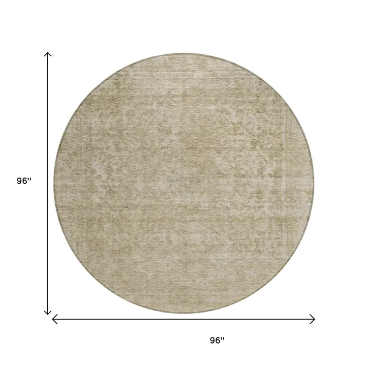 8' Tan And Beige Round Abstract Washable Indoor Outdoor Area Rug