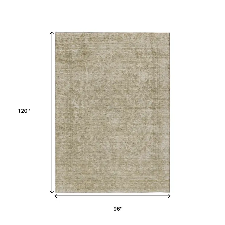 8' X 10' Tan And Beige Abstract Washable Indoor Outdoor Area Rug