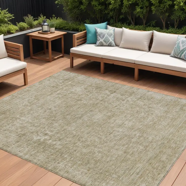 8' X 10' Tan And Beige Abstract Washable Indoor Outdoor Area Rug