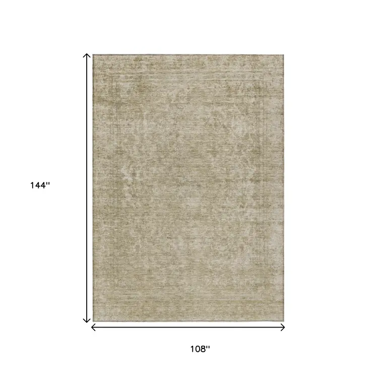 9' X 12' Tan And Beige Abstract Washable Indoor Outdoor Area Rug