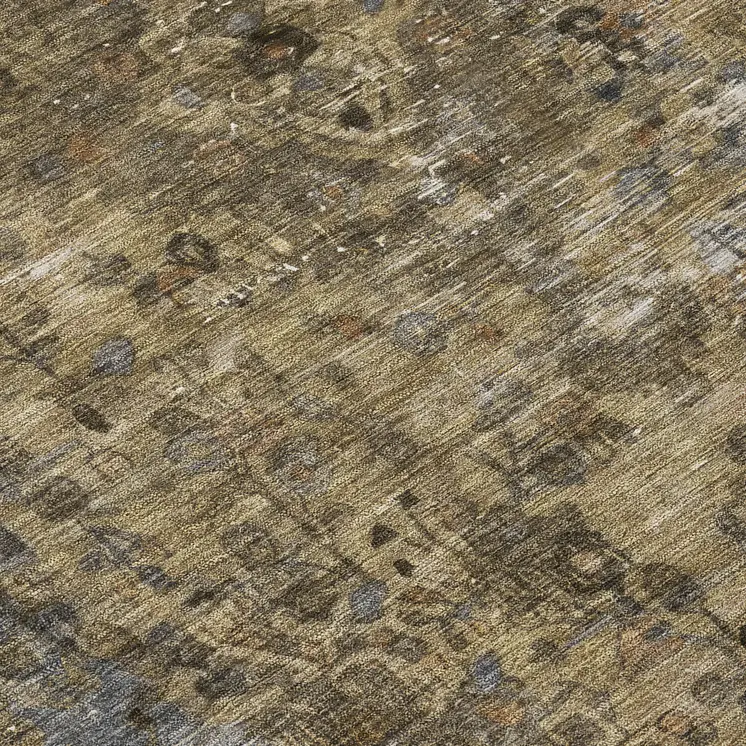 8' Brown And Denim Blue Round Medallion Washable Indoor Outdoor Area Rug