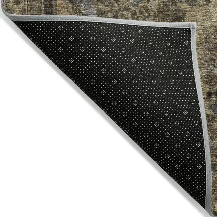 9' X 12' Brown And Denim Blue Medallion Washable Indoor Outdoor Area Rug