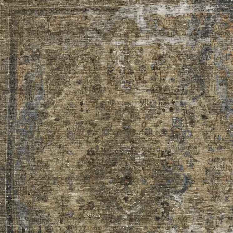 9' X 12' Brown And Denim Blue Medallion Washable Indoor Outdoor Area Rug