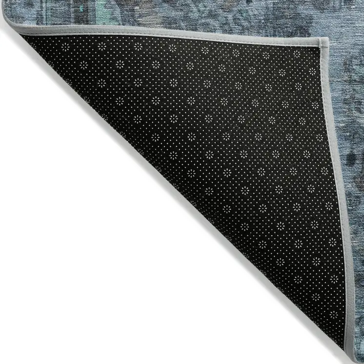 5' X 8' Blue And Gray Medallion Washable Indoor Outdoor Area Rug