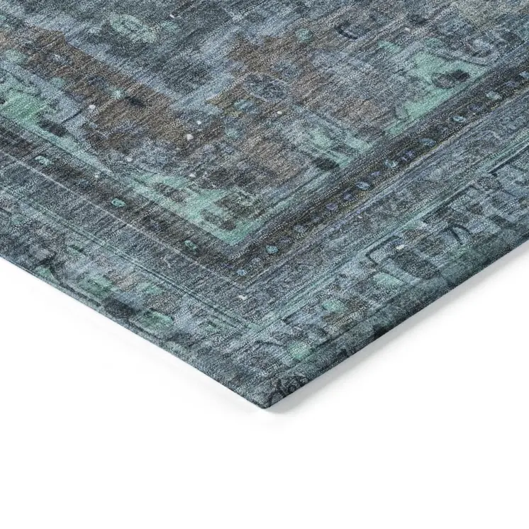 5' X 8' Blue And Gray Medallion Washable Indoor Outdoor Area Rug