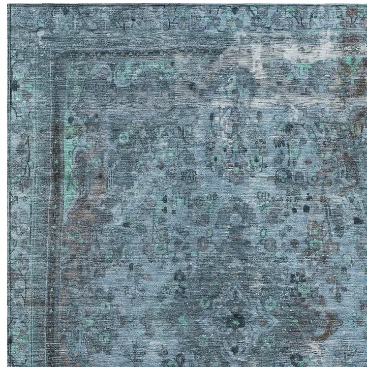 5' X 8' Blue And Gray Medallion Washable Indoor Outdoor Area Rug