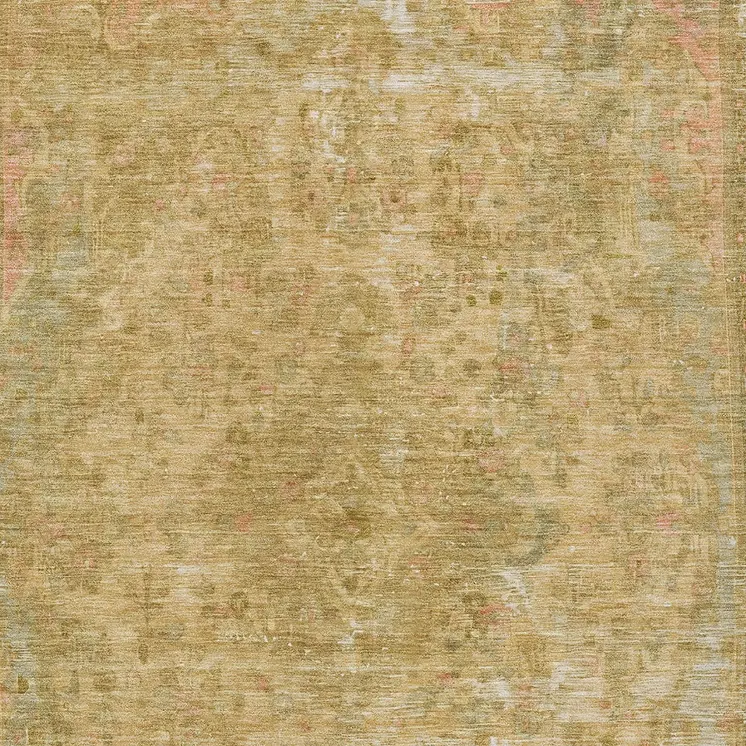 3' X 5' Coral And Wheat Medallion Washable Indoor Outdoor Area Rug