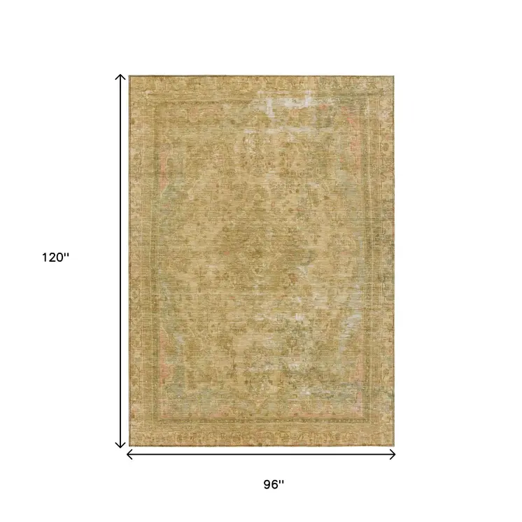 8' X 10' Coral And Wheat Medallion Washable Indoor Outdoor Area Rug
