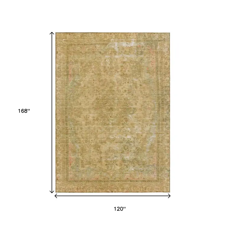 10' X 14' Coral And Wheat Medallion Washable Indoor Outdoor Area Rug