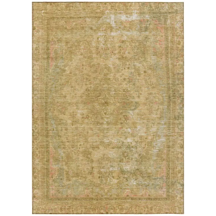 10' X 14' Coral And Wheat Medallion Washable Indoor Outdoor Area Rug