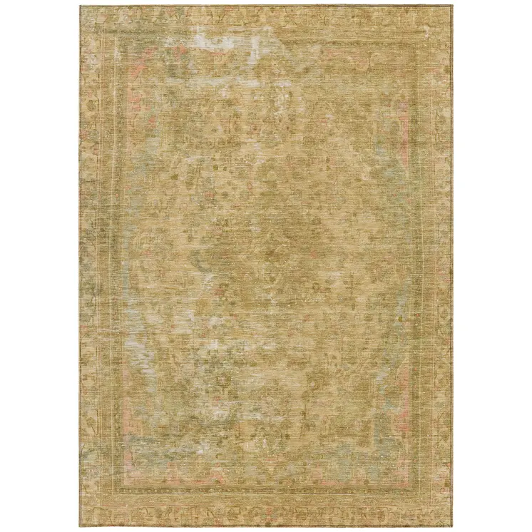 10' X 14' Coral And Wheat Medallion Washable Indoor Outdoor Area Rug