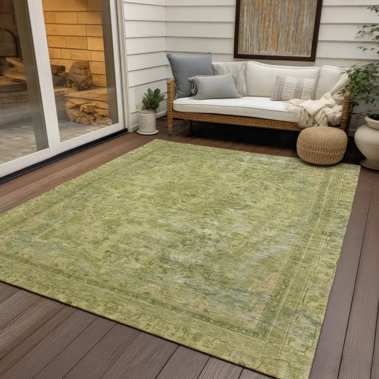3' X 5' Fern Green And Sage Medallion Washable Indoor Outdoor Area Rug