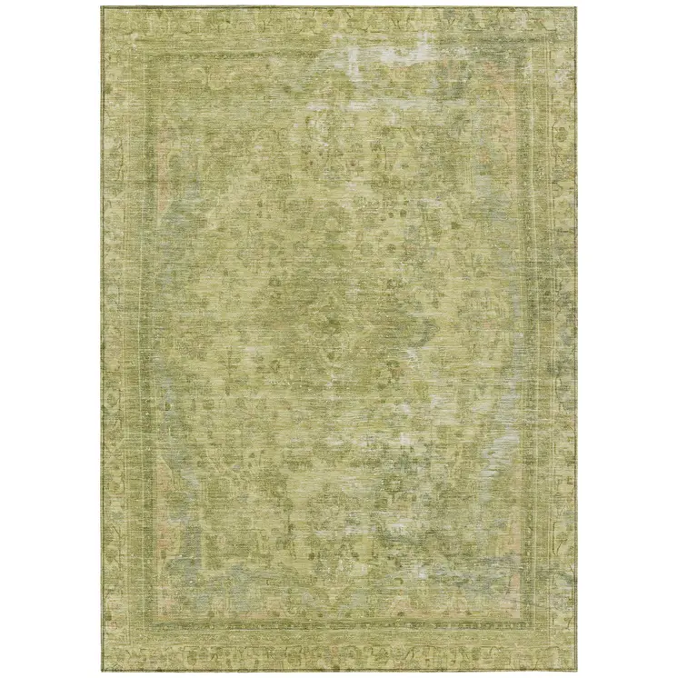 3' X 5' Fern Green And Sage Medallion Washable Indoor Outdoor Area Rug
