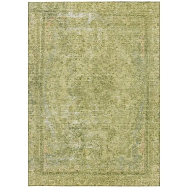 3' X 5' Fern Green And Sage Medallion Washable Indoor Outdoor Area Rug
