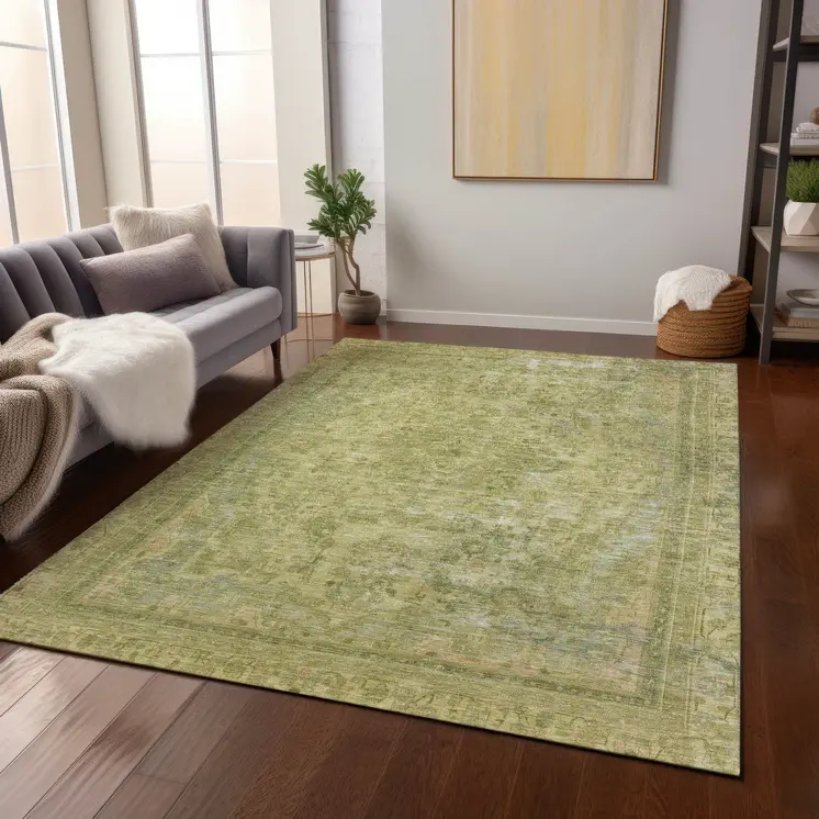 3' X 5' Fern Green And Sage Medallion Washable Indoor Outdoor Area Rug
