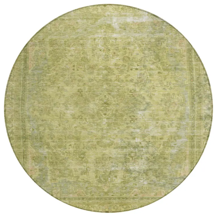 8' Fern Green And Sage Round Medallion Washable Indoor Outdoor Area Rug