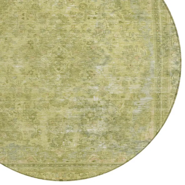 8' Fern Green And Sage Round Medallion Washable Indoor Outdoor Area Rug
