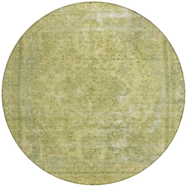 8' Fern Green And Sage Round Medallion Washable Indoor Outdoor Area Rug
