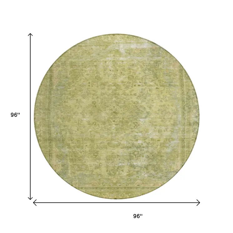 8' Fern Green And Sage Round Medallion Washable Indoor Outdoor Area Rug