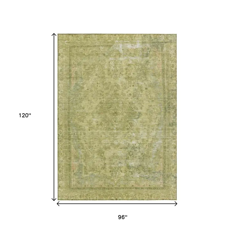 8' X 10' Fern Green And Sage Medallion Washable Indoor Outdoor Area Rug