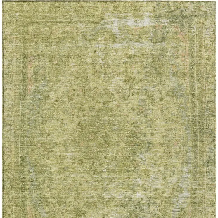8' X 10' Fern Green And Sage Medallion Washable Indoor Outdoor Area Rug