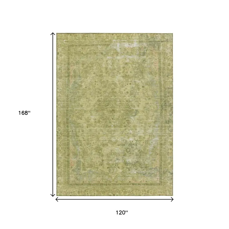 10' X 14' Fern Green And Sage Medallion Washable Indoor Outdoor Area Rug