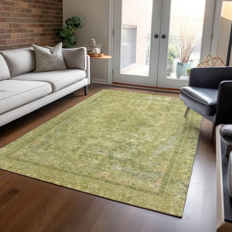 10' X 14' Fern Green And Sage Medallion Washable Indoor Outdoor Area Rug