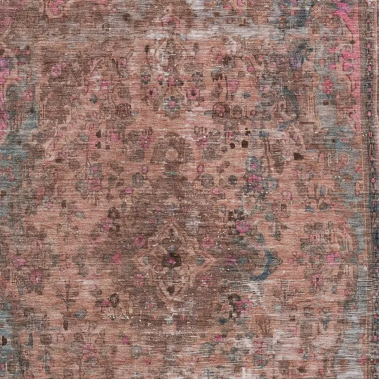 3' X 5' Pink And Mauve Medallion Washable Indoor Outdoor Area Rug