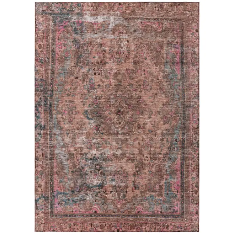 5' X 8' Pink And Mauve Medallion Washable Indoor Outdoor Area Rug