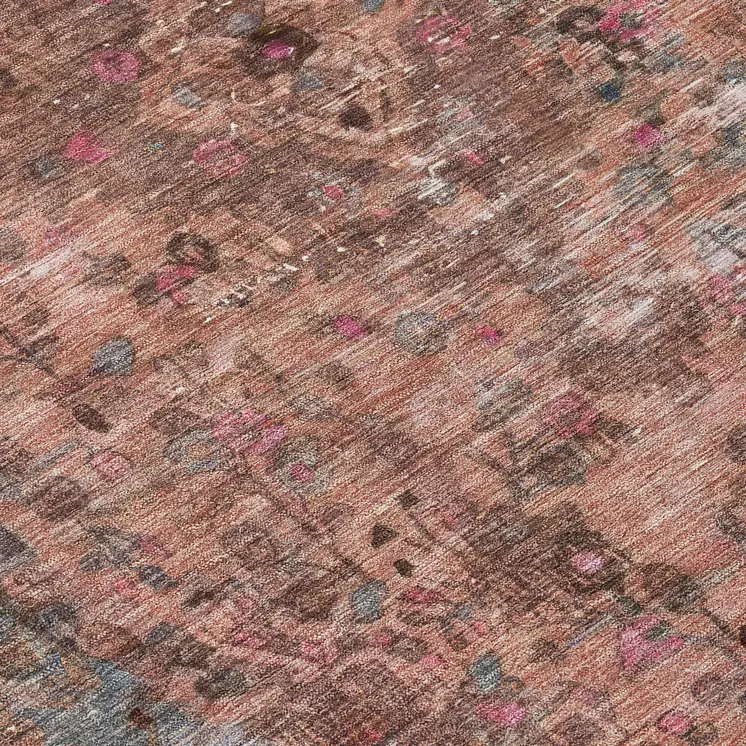 8' Pink And Mauve Round Medallion Washable Indoor Outdoor Area Rug
